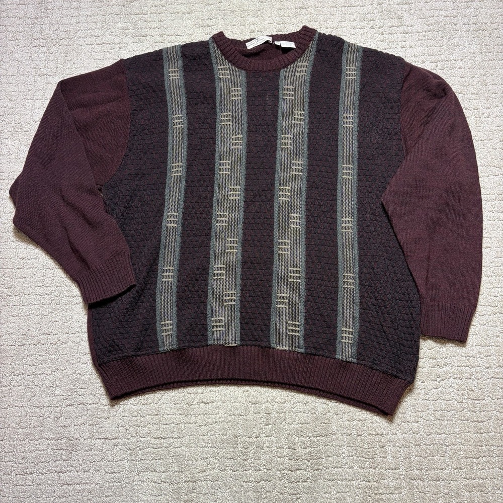 VINTAGE WOOL BLEND NORM THOMPSON SWEATER CHECK STRIPE COOGI LIKE ITALY XL COSBY